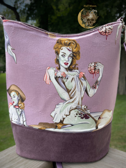 Beauty and Brains zombie pinup Bucket style bag