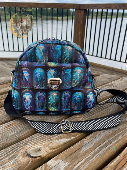 Bowler style handbag with colorful jelly fish