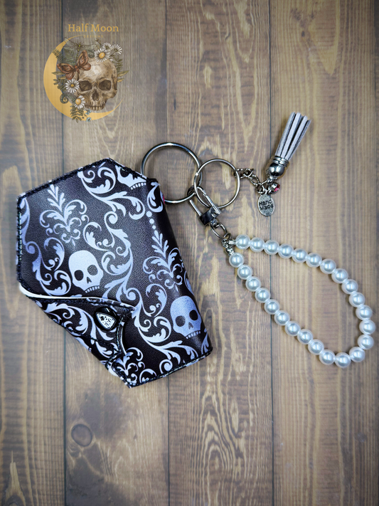 Batwing Coffin Bifold Cardholder – With Pearl Wristlet & Charms