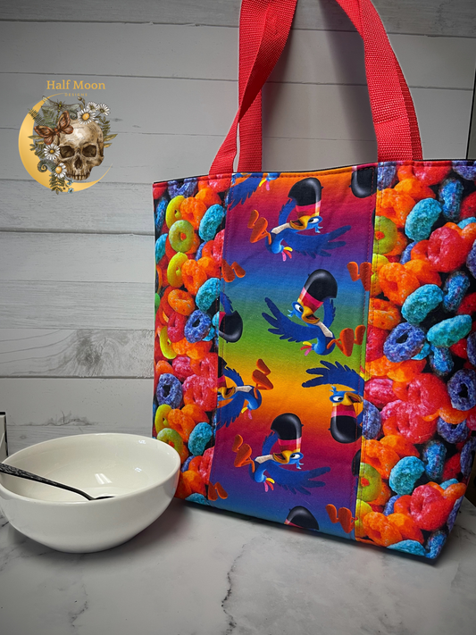 Fruity cereal tote.