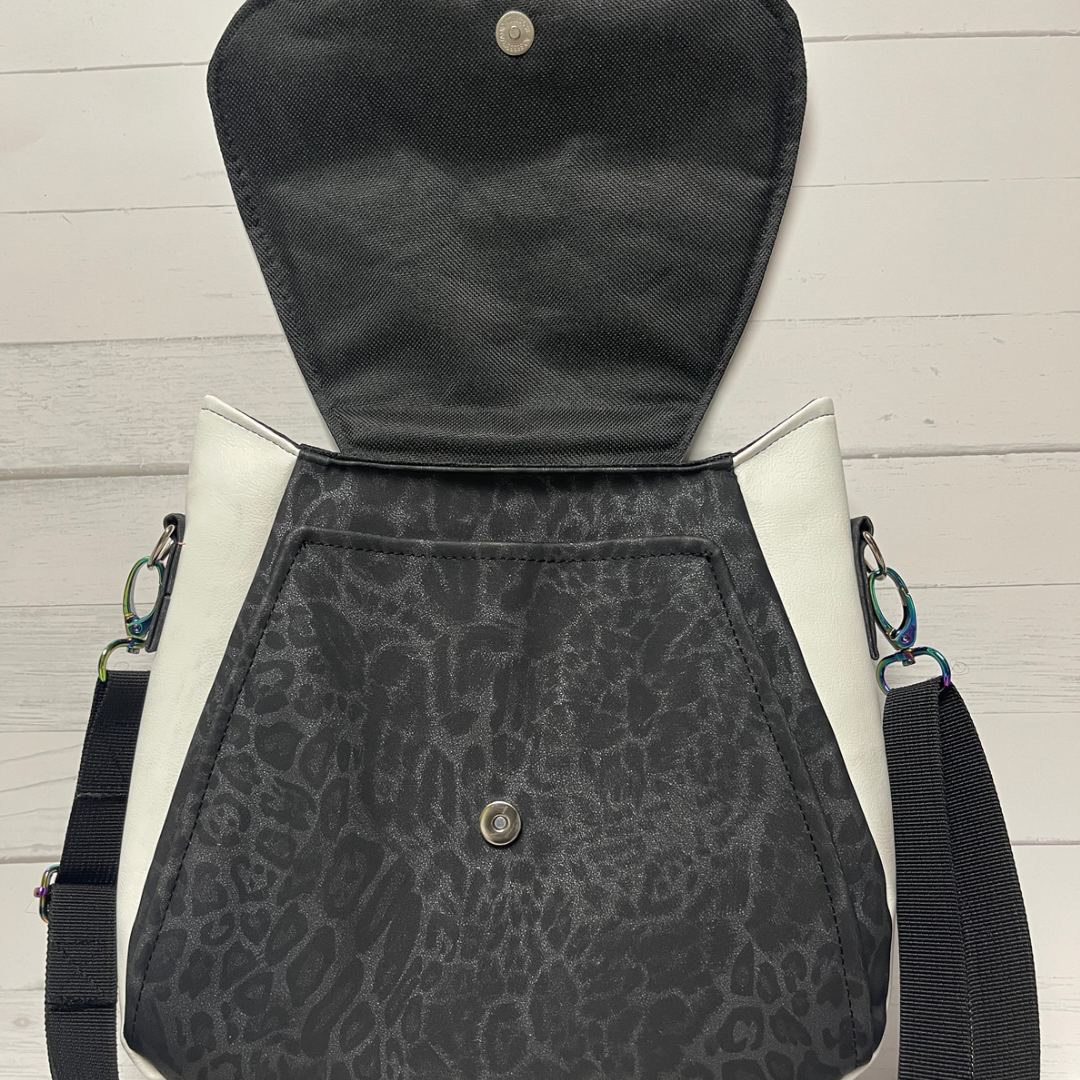 The Purrrrfect crossbody. Cat bag. (Black and grey animal print)